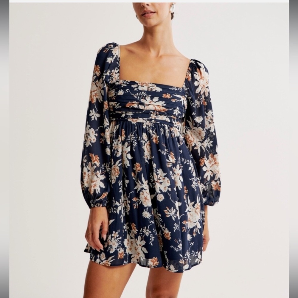 Abercrombie & Fitch Navy Floral Long Sleeve Dress NWT